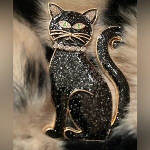 Sugarfix Black Cat Brooch with Gold Accents
